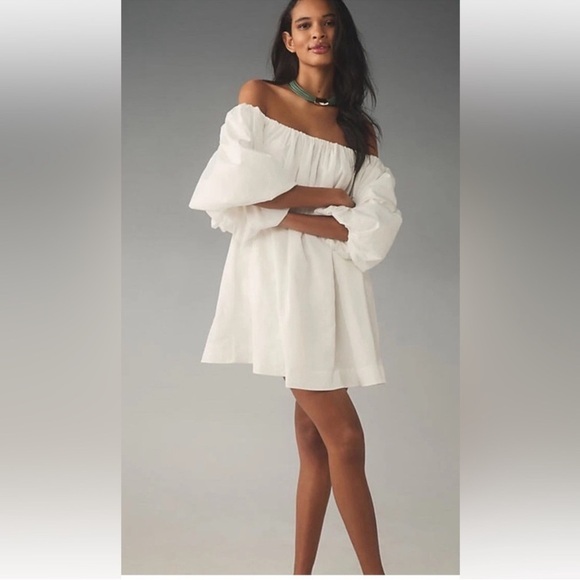 Anthropologie Mare Mare Puff Sleeve Off The Shoulder Mini Dress White Size XS - Picture 1 of 13